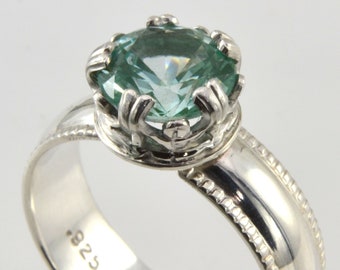 Anello con spinello verde schiuma di mare: argento sterling, pietra preziosa acquamarina fatta a mano