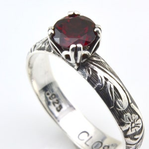 Garnet Ring in Sterling Silver, Faceted Garnet Gemstone Ring, January Birthstone Ring, Anniversary Gift, Handmade Romantic Girlfriend Gift
