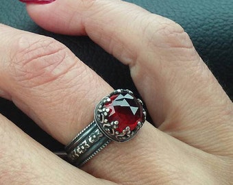 Hessonite Garnet Sterling Silver Ring: Handmade January Birthstone