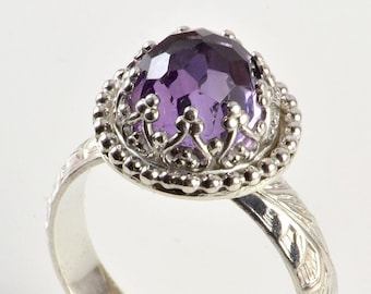 Anello fatto a mano con ametista africana: fascia floreale in argento sterling