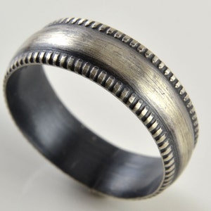 Sterling Silver Band Ring, Matching Wedding Band, Beaded Patterned Band, Vintage Style Pattern Ring, Handmade Gift, Gift For Her or Him