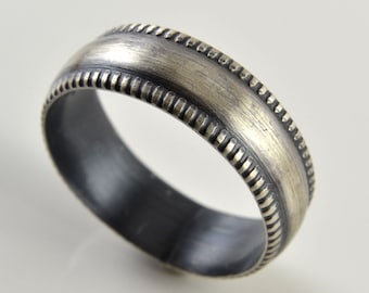 Anello con motivo a perline in argento sterling: fede nuziale in stile vintage