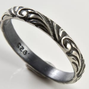 Sterling Silver Band Ring, Matching Wedding Band, Renaissance Patterned Band, Vintage Style Pattern Ring, Handmade Gift For Her or Him