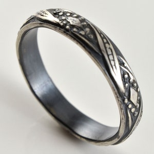 Sterling Silver Band Ring, Banda di nozze corrispondente, Banda Stately Patterned, Vintage Style Modello Ring