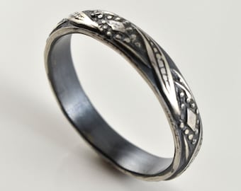 Anello a fascia con motivo in argento sterling: fede nuziale in stile vintage