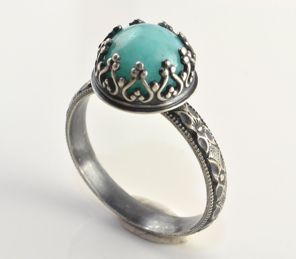 Amazonite Ring in Sterling Silver, Blue Green Amazonite Gemstone Ring ...