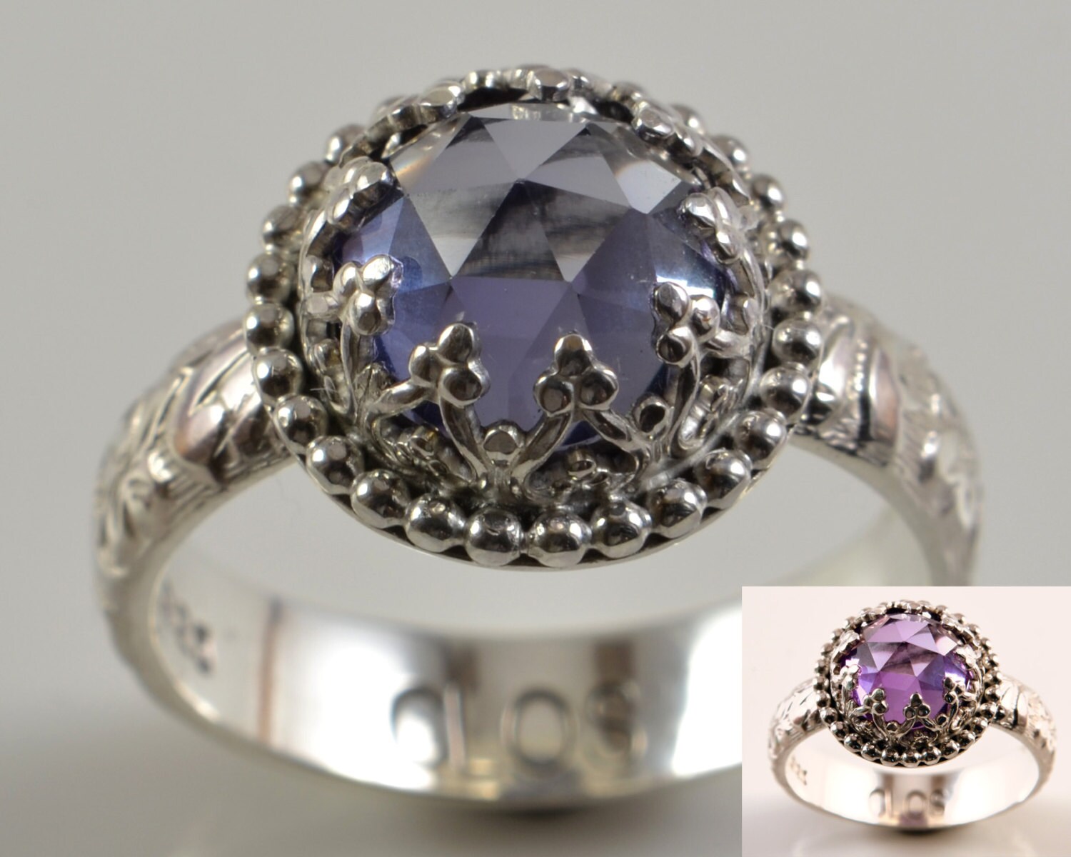 Bague En Argent 925 Avec Alexandrite Lab Créée | Taille 7 (Sur Mesure Dispo) | Cadeau Fait Main
