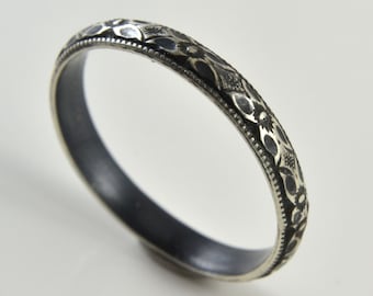 Anello a fascia in argento sterling con motivo rinascimentale: fede nuziale in stile vintage