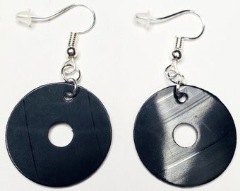 Black Mini Vinyl Record Earrings - Made From Real Vinyl Record Albums