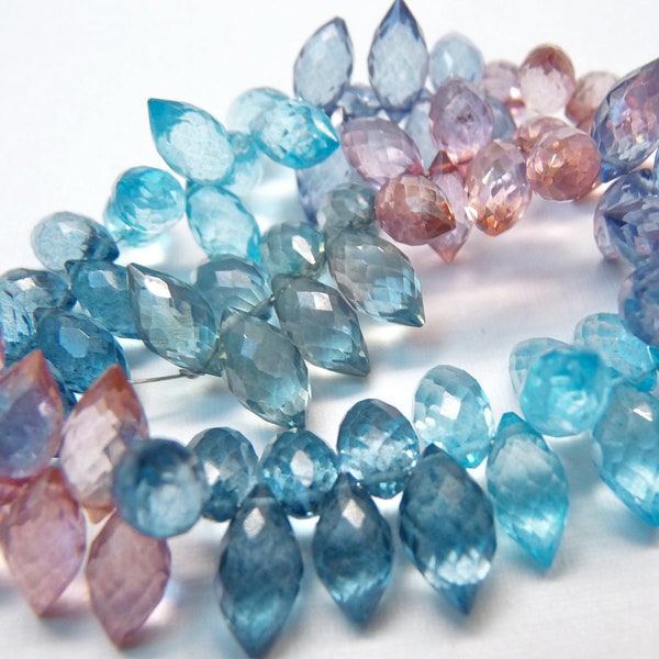 AA Multi color mystic quartz gemstone briolette- faceted quartz dew drop briolettes-green pink blue-set of 11 Pcs-9-10 mm-Item No.72