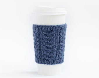 Denim Melange Cup Cosy, Coffee Cup Sleeve, Coffee Cosy, Knit Cup Cosy, Knit Coffee Sleeve, Knit Cabled Coffee Cosy, Warmer, Cadeau