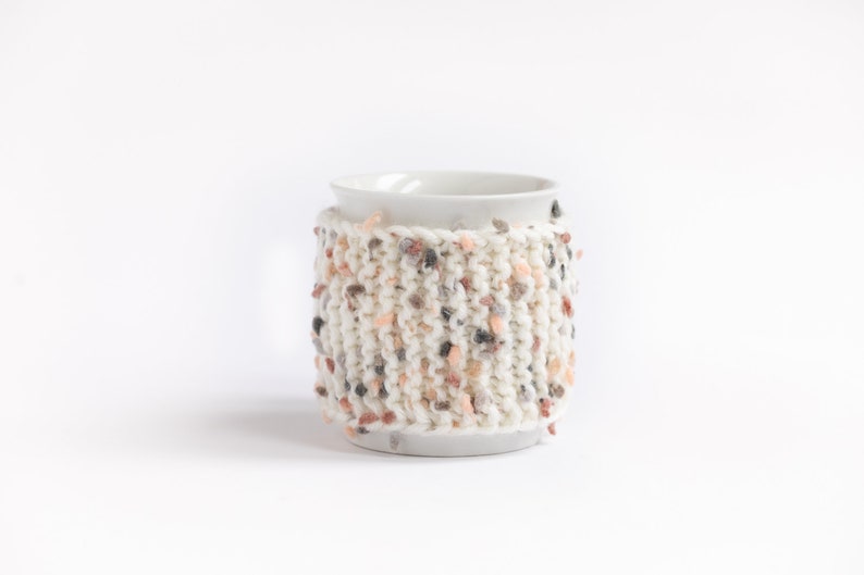 Cup Cozy in Flower mosaic, Knitted Mug Cozy, Coffee Cozy, Tea Cup Cozy, Handmade Wooden Button, Coffee Cozy Sleeve, Warmer, Fall, Gift image 3