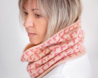 PDF Knitting Pattern Erin Cowl Reversible Double Layer Neck Warmer, Chunky Cozy Scarf Pattern, Easy Colorwork Snood Knit Tutorial