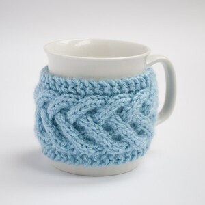 Cup Cozy in Blue, Knitted Mug Cozy, Coffee Cozy, Tea Cup Cozy, Handmade Wooden Button, Coffee Cozy Sleeve, Warmer, Christmas, Winter, Gift image 3