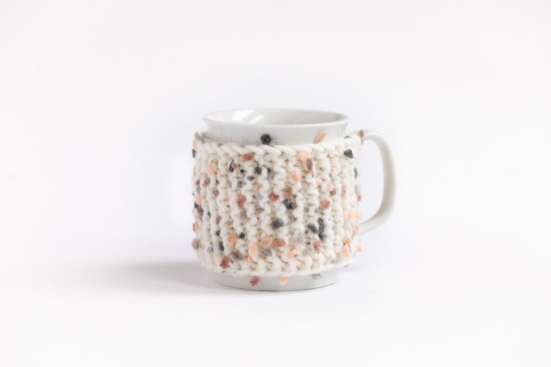 Cup Cozy in Flower mosaic, Knitted Mug Cozy, Coffee Cozy, Tea Cup Cozy, Handmade Wooden Button, Coffee Cozy Sleeve, Warmer, Fall, Gift image 4