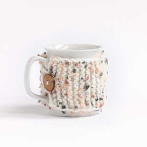 Cup Cozy in Flower mosaic, Knitted Mug Cozy, Coffee Cozy, Tea Cup Cozy, Handmade Wooden Button, Coffee Cozy Sleeve, Warmer, Fall, Gift image 2