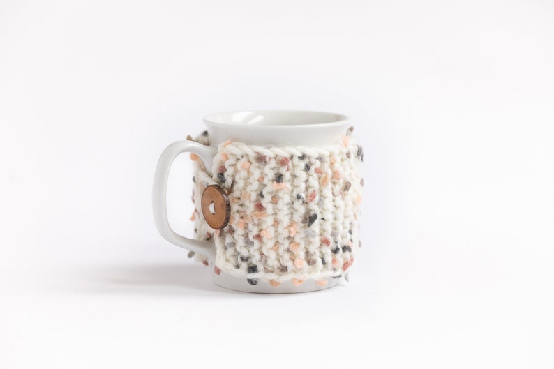 Cup Cozy in Flower mosaic, Knitted Mug Cozy, Coffee Cozy, Tea Cup Cozy, Handmade Wooden Button, Coffee Cozy Sleeve, Warmer, Fall, Gift image 2