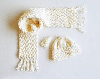 PDF KNITTING PATTERN Cabled Scarf & Hat - Baby hat - Baby scarf