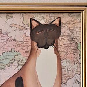 SIAMESE CAT COLLAGE Art framed 8&quot;x10&quot; cat art, original cat art, cat lover gift, boho cat art, Folk Art cat, kitty cat, Bogo, cat lady, #10