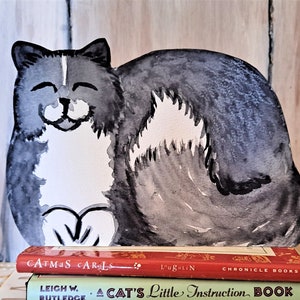Gray persian cat Paper Cat Sculpture, Shelf Sitter, folk art, Papercraft, kitten, tuxedo cat, gray tabby cat, cat art, paper craft