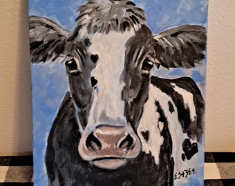 Holstein Cow Acrylic Painting on Canvas, Whimsical Farm Art cow art