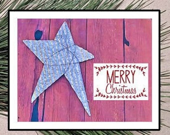 Star on Red Barn, Christmas Card Set, 6 cards, Rustic star, Christmas Card, Country Christmas, holiday card, primitive Christmas star