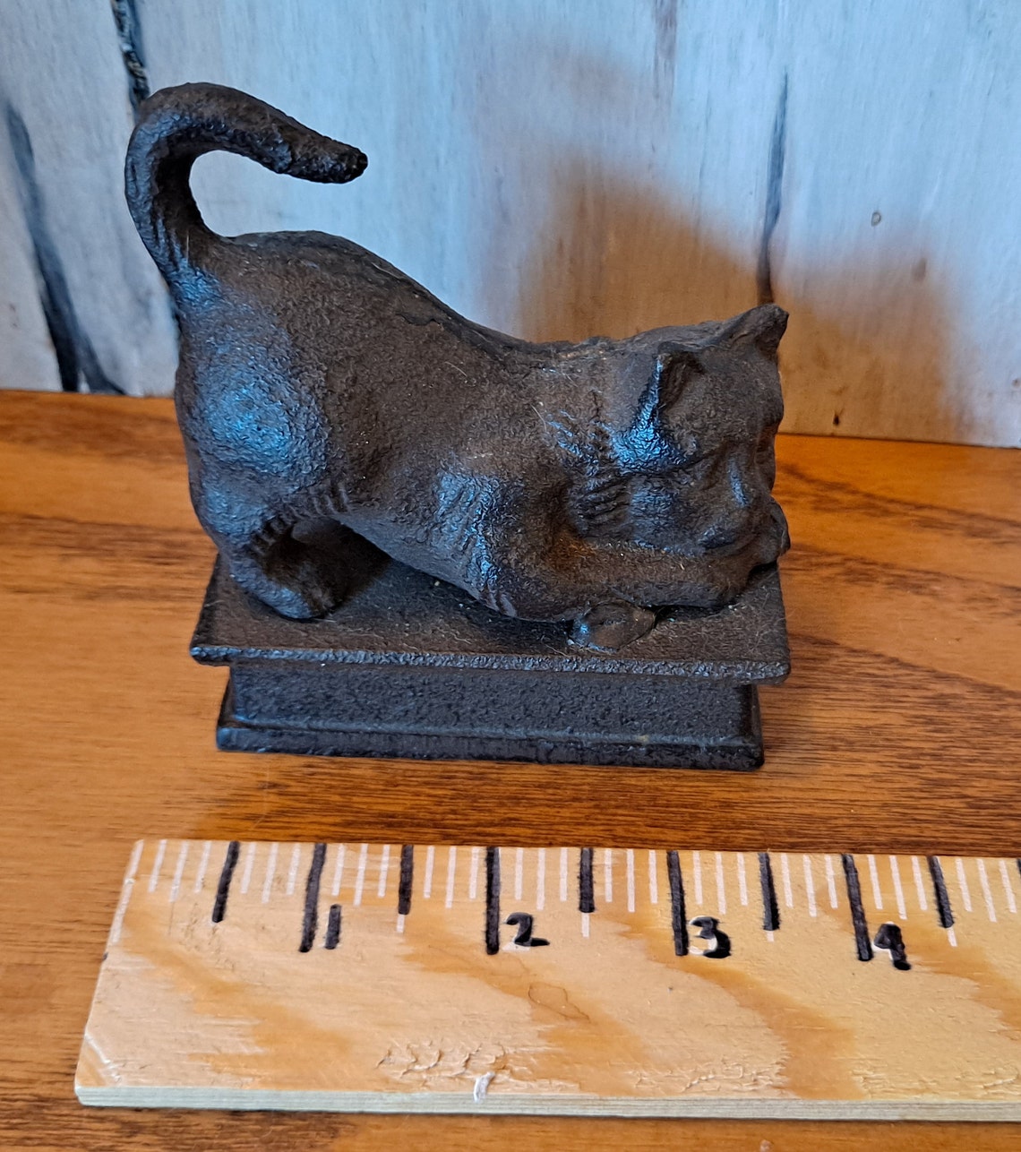 Vintage CAT JEWELRY BOX & Tiny Wood Cat Earrings, Cat Keepsake Box