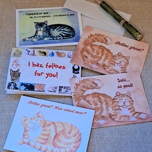CAT ART Greeting Cards, Set 1, 10 +2 Free note cards, funny cats, Blank Note Cards, All occasion card, cat lady, cat lover gift, cat card