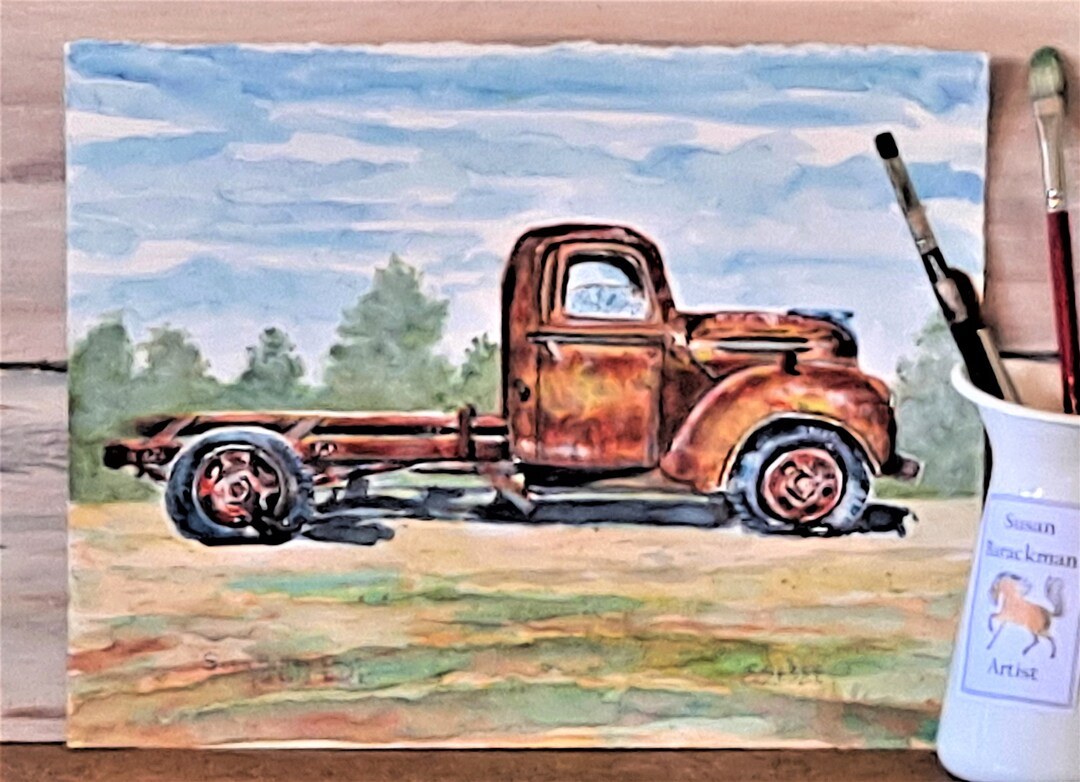 Old popular truck watercolor painting 8 1/4 x 11 3/4