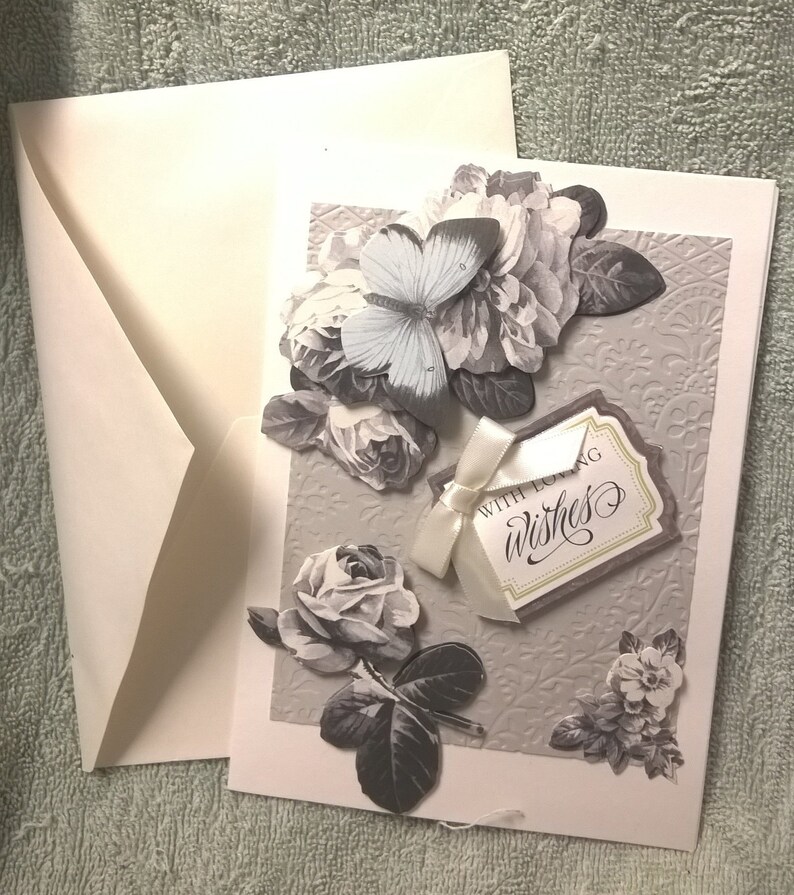 Set of 4 w envelopes vintage style cards floral /& Christmas cards custom Designed Greeting Cards Handmade 3D greeting cards butterflies