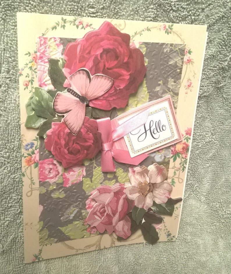 Set of 4 w envelopes vintage style cards floral /& Christmas cards custom Designed Greeting Cards Handmade 3D greeting cards butterflies