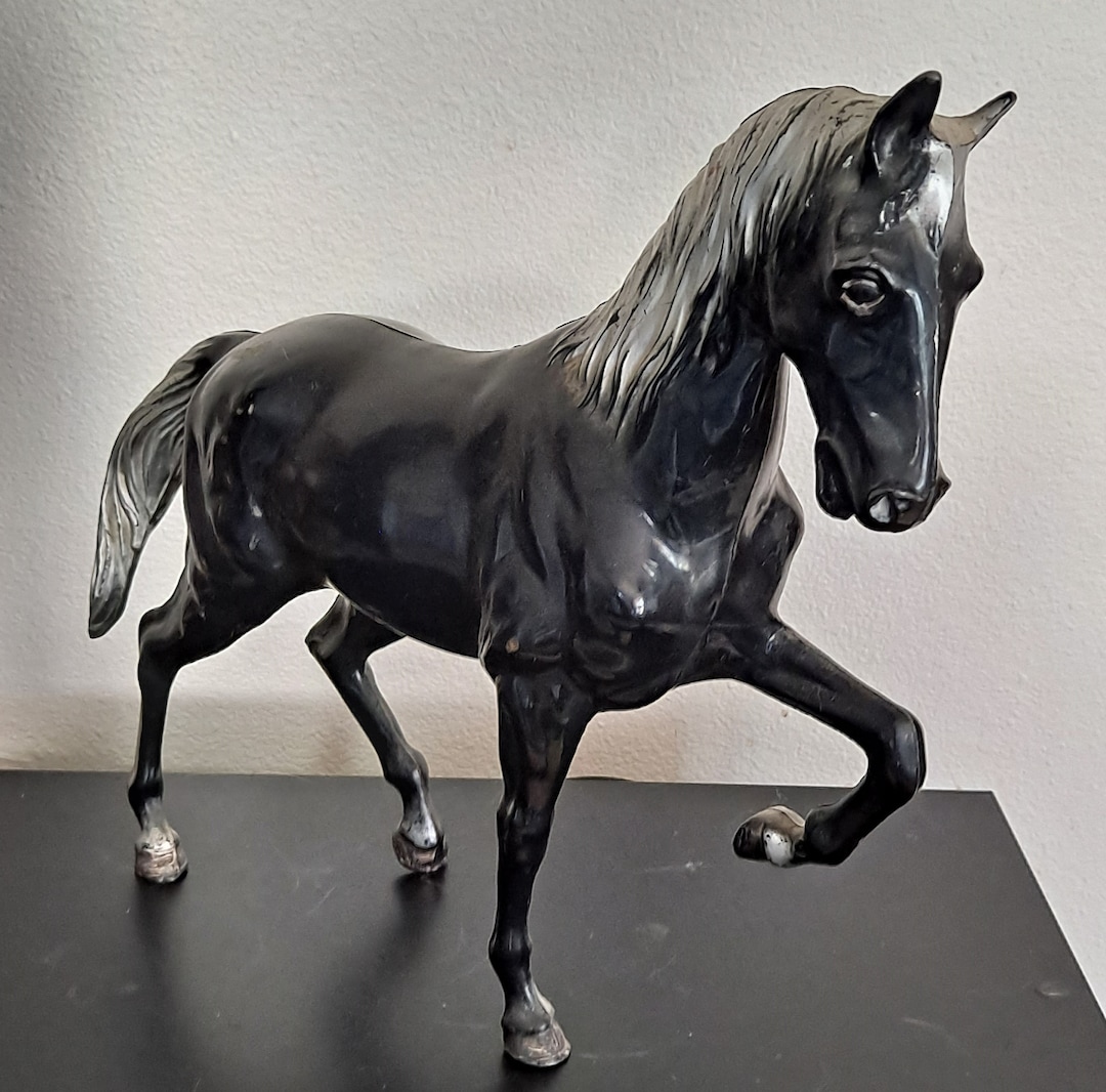 Ideal Brand Large Plastic Model Horse, Black Horse Figurine