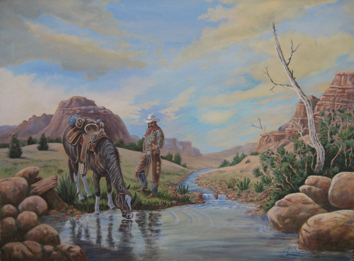 COWBOY and HORSE PRINT 9 x 12 inches Western Cowboy Etsy