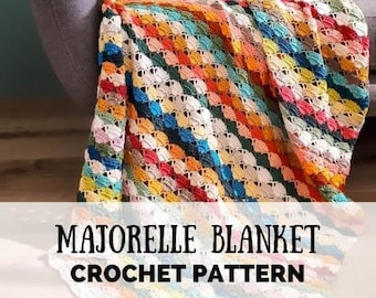 Crochet scarp blanket, scrap blanket pattern, scrap yarn blanket, fan stitch blanket, crochet fan stitch, Majorelle blanket,