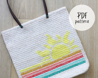 Borsa da spiaggia con motivo all'uncinetto, borsa estiva con motivo all'uncinetto, motivo a punto croce alba, modello di borsa all'uncinetto