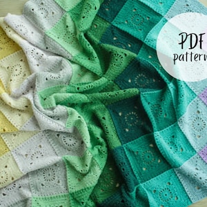 Manta arcoiris a crochet, patrón seguir girando a crochet, Manta arcoiris a crochet, cuadrados a crochet