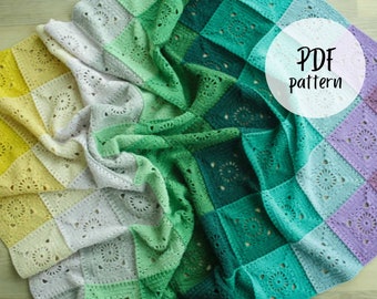 Modello per coperta all'uncinetto Keep on Turning: quadrati arcobaleno (modello PDF)