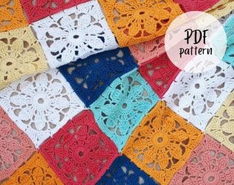 Modello per coperta quadrata all'uncinetto con fiori vintage (modello PDF)