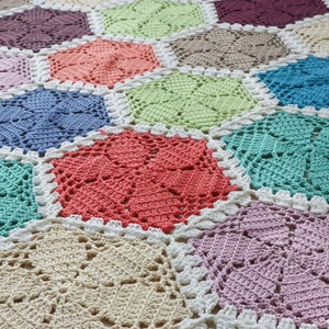 Crochet pattern x Crochet Hexagon Blanket Pattern, English Pdf Pattern, Crochet Blanket Tutorial, lace hexagon crochet pattern image 4