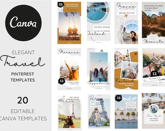 Modelli di pin Pinterest di viaggio: eleganti design Canva (download digitale)