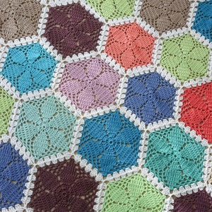 Crochet pattern x Crochet Hexagon Blanket Pattern, English Pdf Pattern, Crochet Blanket Tutorial, lace hexagon crochet pattern image 6
