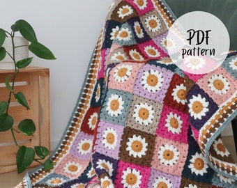 Modello all'uncinetto per coperta quadrata Daisy Grandma / Modello per coperta all'uncinetto / Modello per coperta quadrata alla nonna