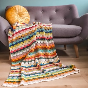 Crochet scarp blanket, scrap blanket pattern, scrap yarn blanket, fan stitch blanket, crochet fan stitch, Majorelle blanket, image 4