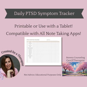 Monthly PTSD Tracker | PTSD Symptom Log | Trauma Tracker Template | Therapy Tools | Printable PDF | 5 Sizes | Symptom Checklist