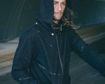 Osiris hoody - Pyramid hoody - Mens jumper - Mens hoody - Black hoody w leather detailing