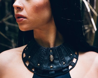 Ebonee leather Necklace- Priestess necklace - Gypsy necklace