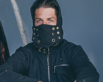 Mens Burning Man Hoody – Black Cotton Mask Hoodie, Festival Fashion