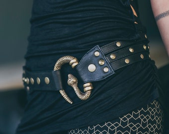 Medusa belt - Brass Medusa Belt - Leather belt -Snake buckle belt-Brass serpent belt