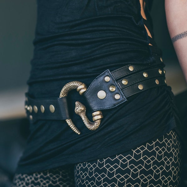 Medusa belt - Brass Medusa Belt - Leather belt -Snake buckle belt-Brass serpent belt