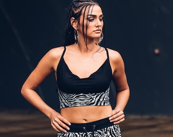 Saya Crop Top [ Zebra print crop top [ Organic cotton crop top [ Bra top [ Silver zebra print top [ Black bra top